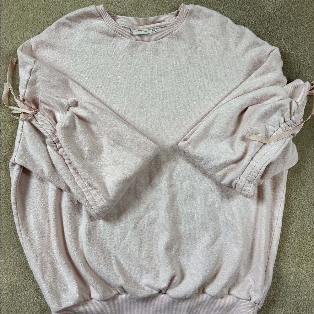 AG Adriano Goldschmied Blush Pink Sweatshirt with Ribbon Accents